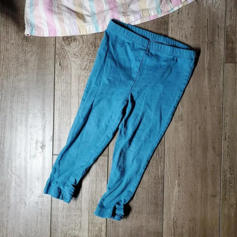 Calvin Klein Pastel Striped Sleeveless Toddler Girls Top with Teal Bow Leggings